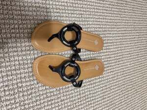 Antonio Melani Luca Black Leather Ring Thong Sandals Size 7.5M